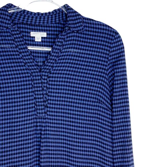 J Jill Womens Size XS Checked Blouse Blue Black Pullover Pockets Huntercore - Picture 3 of 10